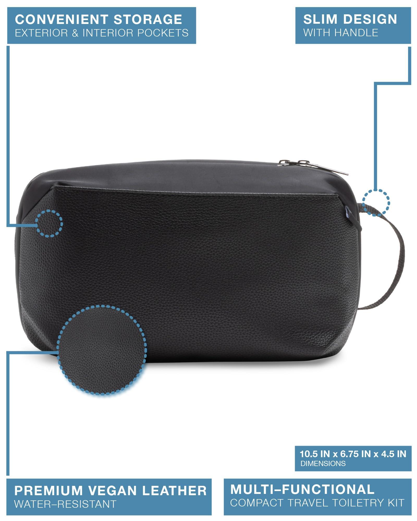 Brookstone Brookstone Compact Toiletry Kit - Vegan Leather Travel Toiletry Bag with Side Grab Handle - Hygiene Bag Toiletry Organizer, Black