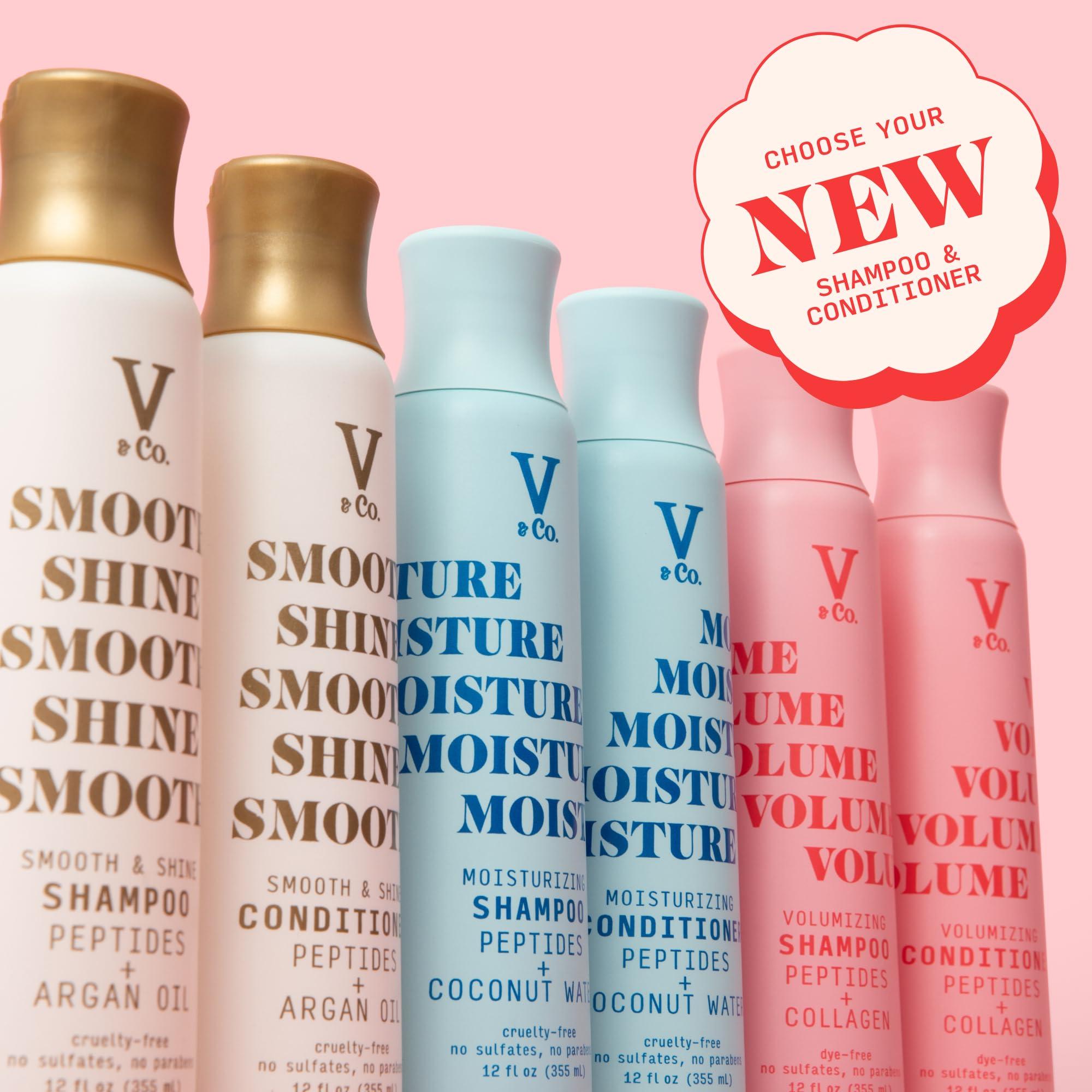 V&CO V&Co. Beauty Thickening Hair Shampoo & Conditioner Set (12 Oz. Each) with Peptide Technology, Biotin and Coconut Oil, Sulfate Free Shampoo & All Natural Conditioner for Thickening Hair, Builds Density