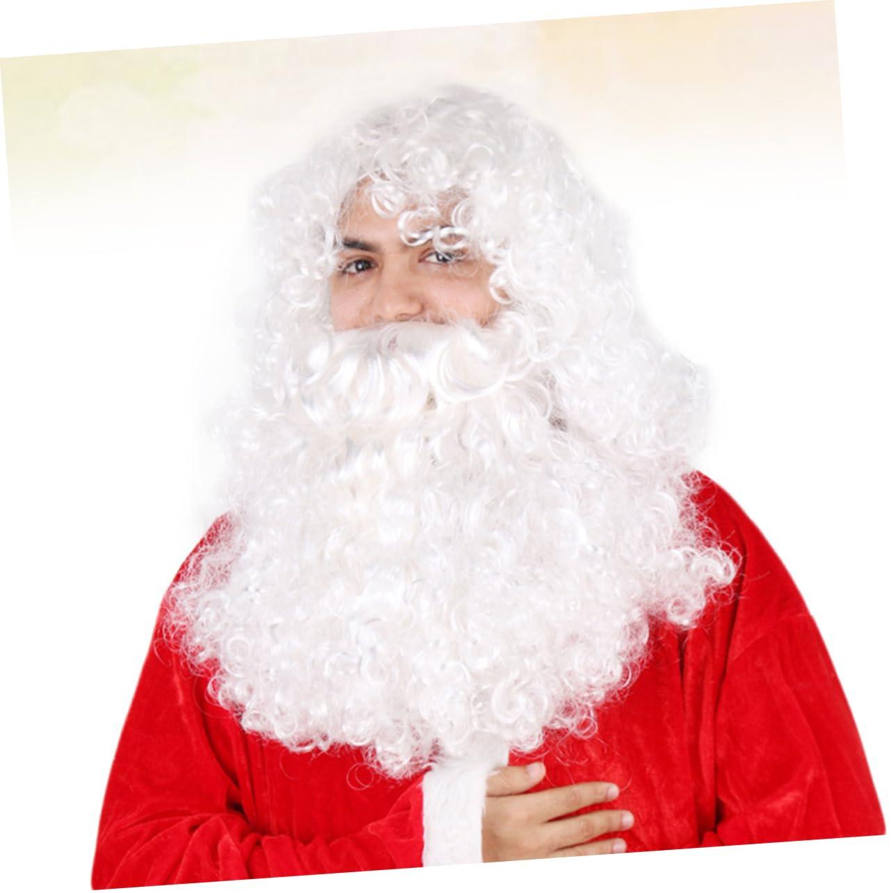 GALPADA GALPADA Santa Claus Beard and Wig Set Men's Wig Long Curly Hair Santa Claus Headdress Party Costumes