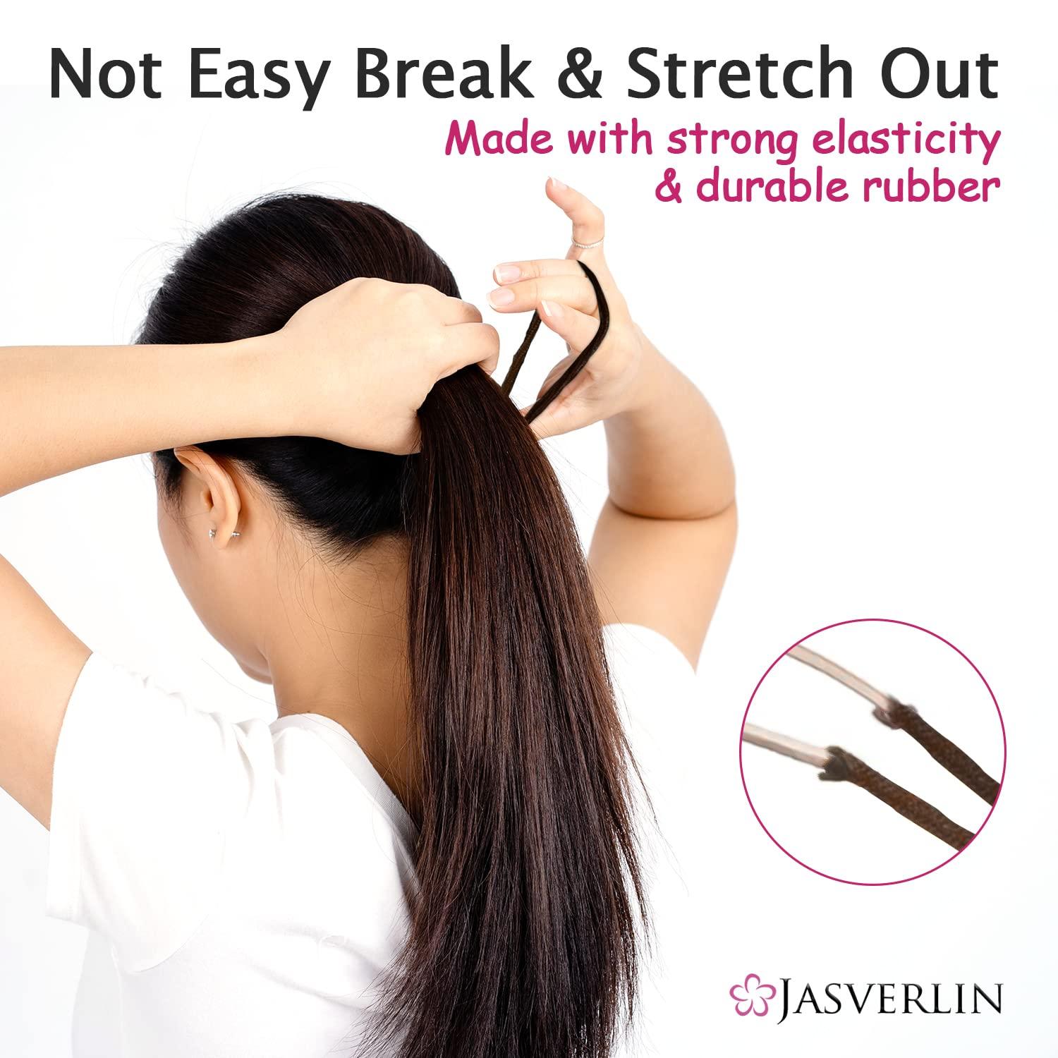 JASVERLIN JASVERLIN Dark Brown Hair Elastics Ties for Women, Small Scrunchies Band Ponytail Holders Damage-free No Pull Non-Slip for Thick Thin Hair 50 pieces