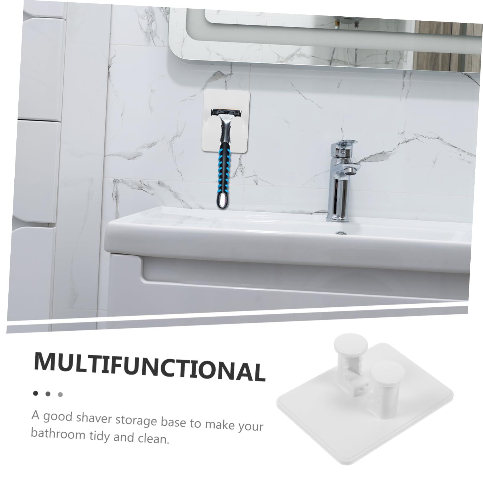 Outanaya Outanaya 4pcs Shaving Brush Stand Shave Brush Stand Razor Brush Holder Bathroom Razor Holder Razors Towel Hook Shelves Adhesive Hooks Bathroom Supply Sundries Storage Holder Abs White
