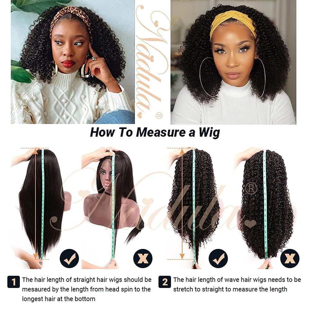 Nadula Nadula Hair Afro Kinky Curly Half Wigs Human Hair for African American Women, 100% Virgin Human Hair Headband Curly 3/4 Half Wigs Glueless Put and Go Beginner and Friendly 150% Density 14 Inch