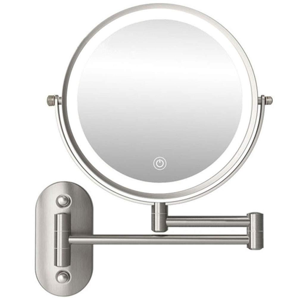 Suuim Wall Mounted Makeup Mirror 5X Magnification Double Sided Folding Led Bathroom Mirror with 3 Color Lights Retractable 360Swivel Illuminated Vanity Mir