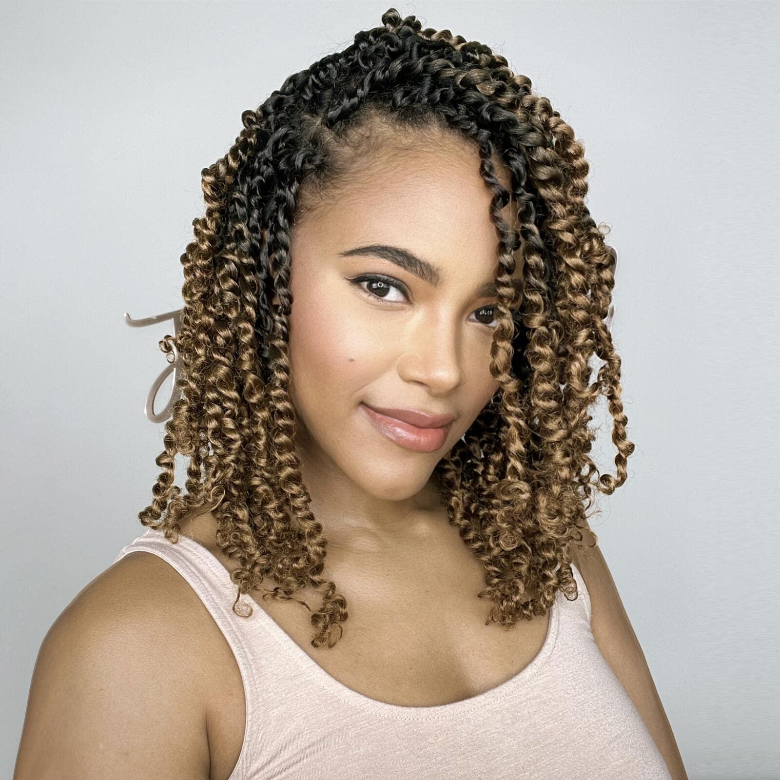 ToyoTress Toyotress Tiana Passion Twist Hair - 8 inch 8 Packs Pre-twisted Crochet Braids Ombre Brown Short Bob Pre-looped Synthetic Braiding Hair Extensions (8 Inch, OT30-8P)