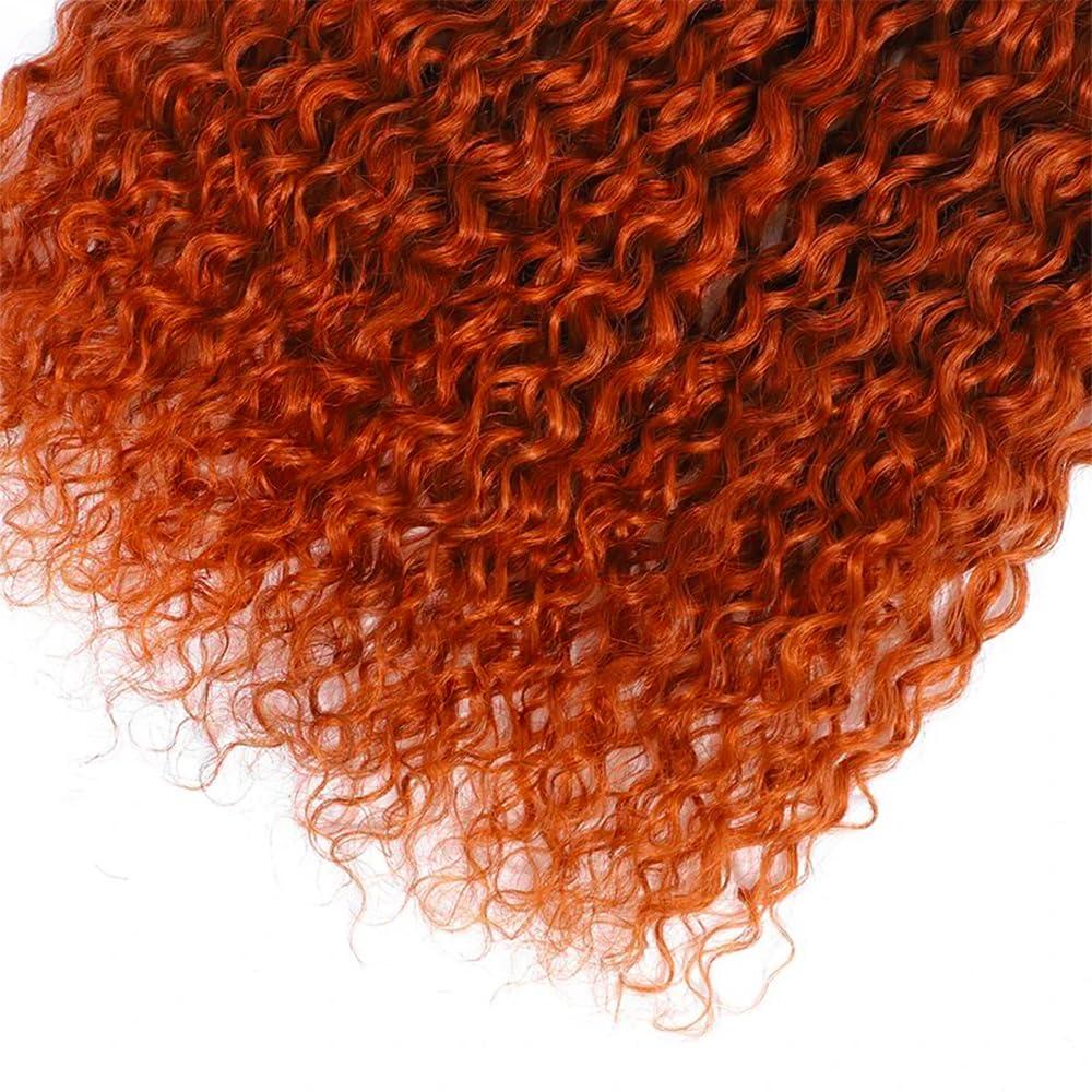 SUHKRPT Color 350 Bundles Human Hair Ginger Curly Wave Human Hair Bundles Color 350 Curly Wave Bundles Human Hair 3 Bundles 18 18 18 Inch Ginger Orange Bundles