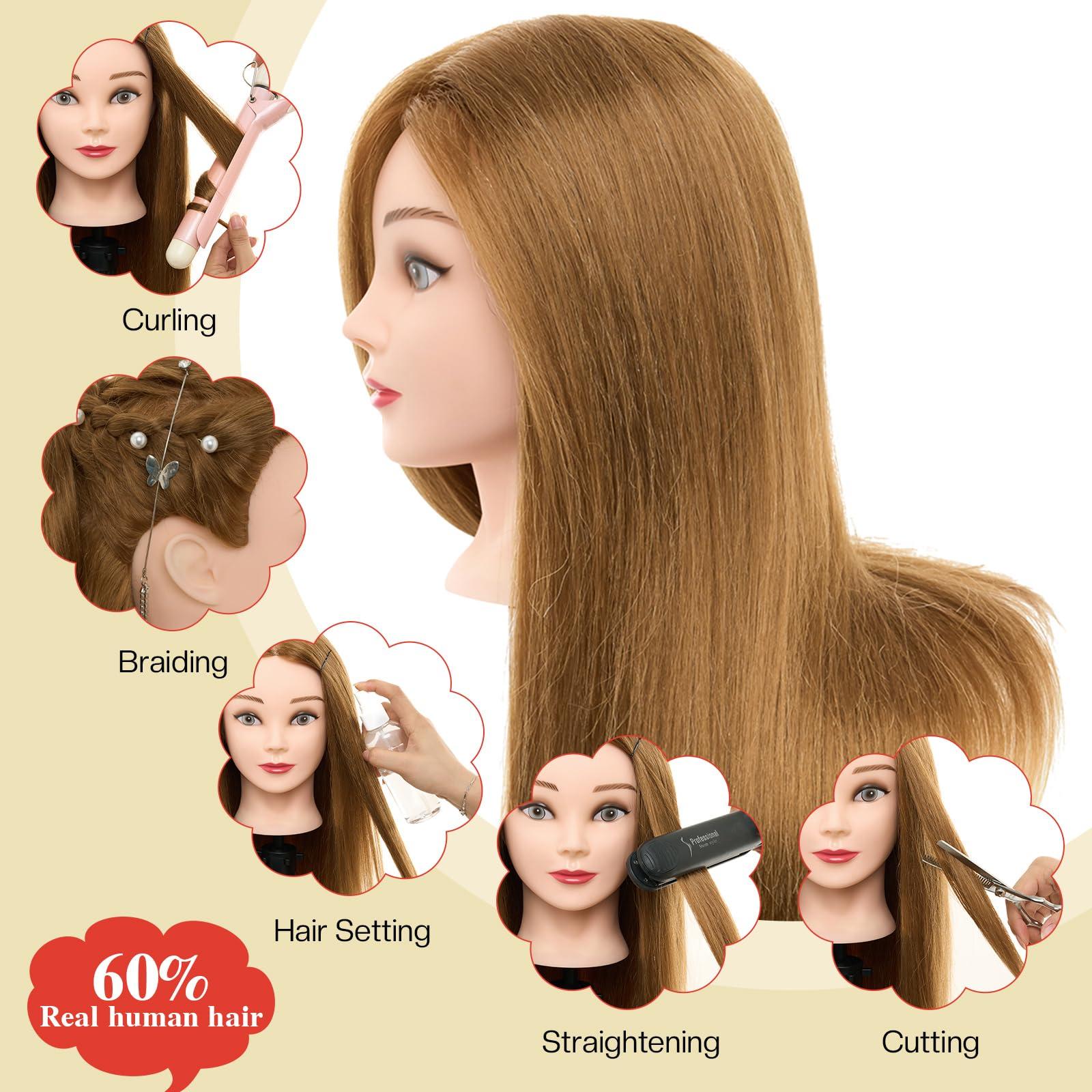 Neverland Beauty & Health Neverland Beauty Mannequin Head with 60% Real Human Hair, 24 Inch Cosmetology Mannequin Doll Head for Hair Styling, Hairdressing Training Practice Braiding Manikin Head with DIY Hair Styling Set