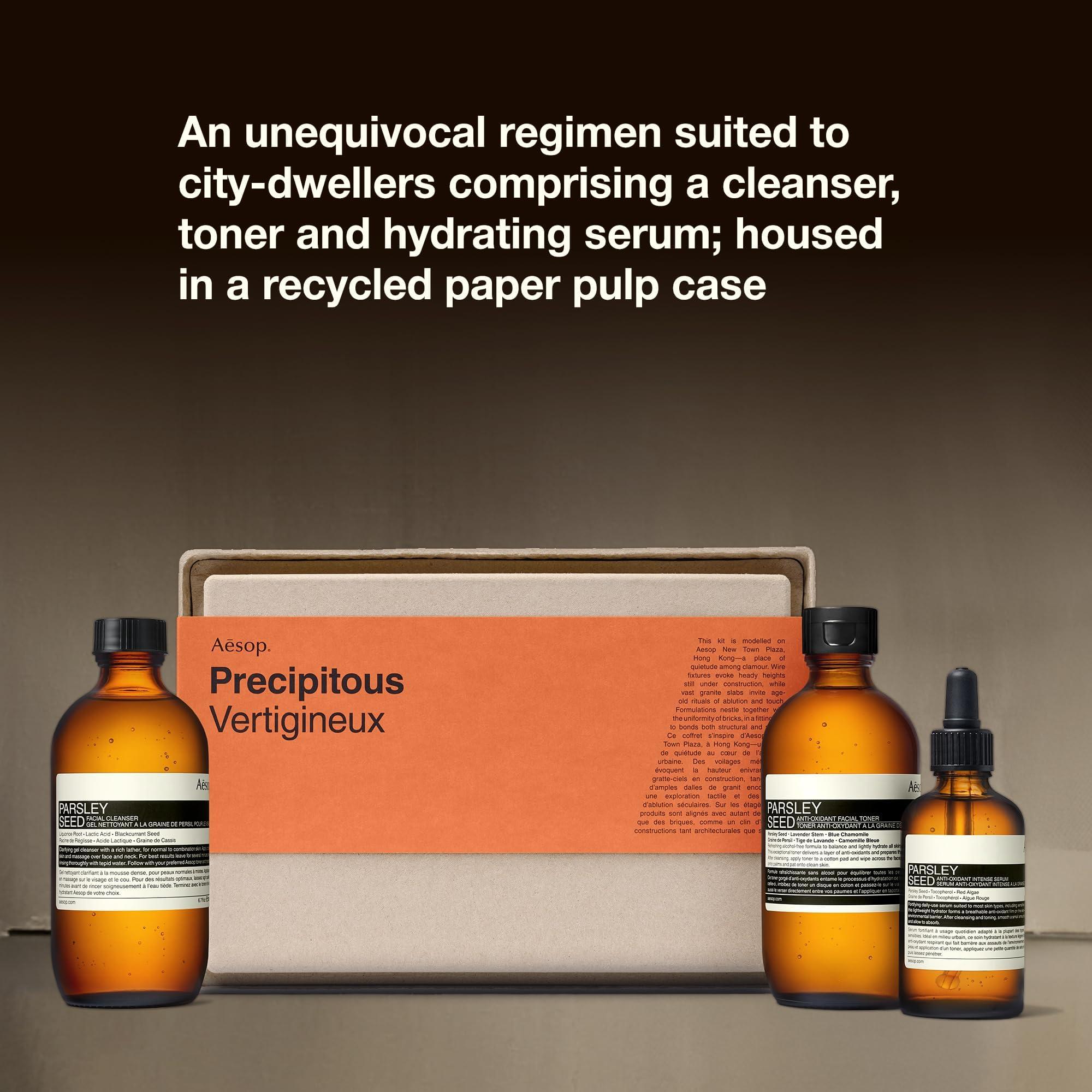 Aesop Aesop Precipitous Kit - Parsley Seed Facial Cleanser (6.7 Fl Oz) + Parsley Seed Anti-Oxidant Facial Toner (6.7 Fl Oz) & Parsley Seed Anti-Oxidant Intense Serum (2.0 Fl Oz) | Paraben & Cruelty-Free