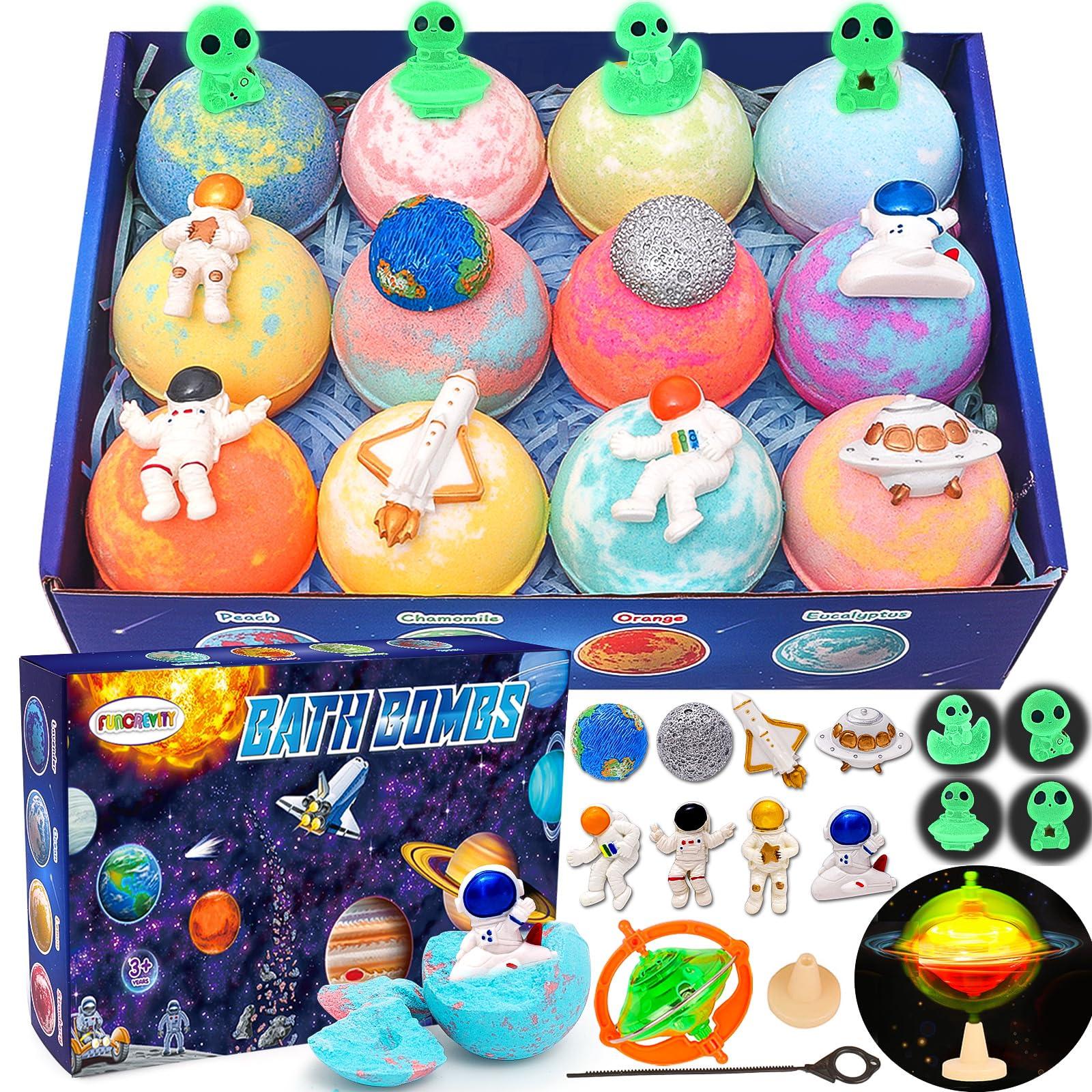 FUNCREVITY Bath Bombs for Kids with Surprise InsideToys 12 Pack Bath Bombs Organic Bubble Bath Fizzies Birthday Christmas Gifts for Boys Girls