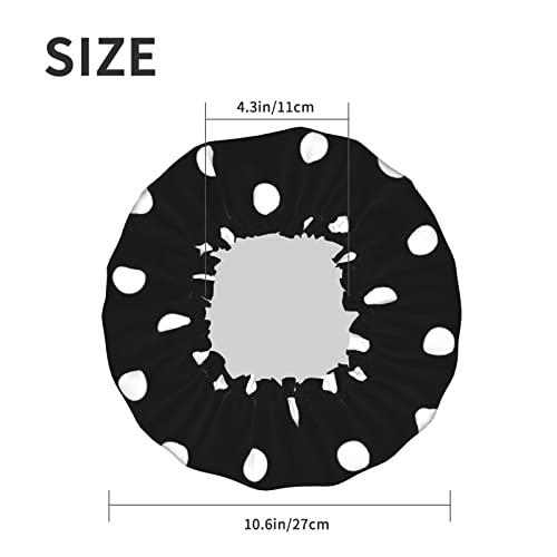 IDNUYIA White Dots Shower Cap For Women, Layers Bathing Shower Reusable Elastic Band Stretch Hem Hair Hat