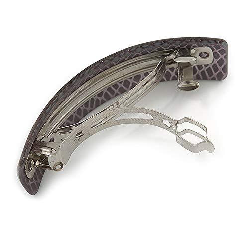 Avalaya Avalaya Taupe Snake Print Acrylic Square Barrette/Hair Clip in Silver Tone - 90mm Long