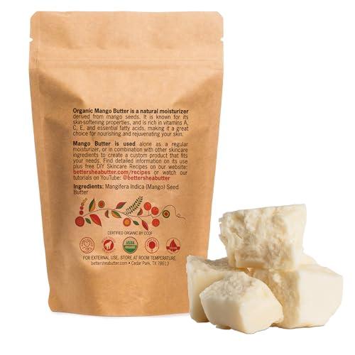 Better Shea Butter Organic Mango Butter - Raw Organic Unrefined Mango Seed Butter for Skin Care, Body Butter & Hair - Pure Mango Butter Cold Pressed for Soap Making, Mango Lotion | Natural Skin Moisturizer 8 oz