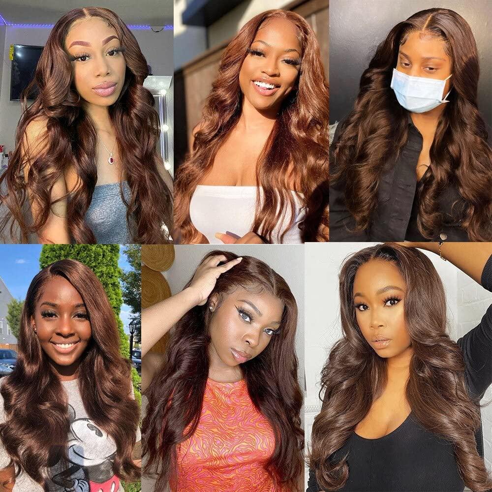 Yuksoocosh Chocolate Body Wave Bundles Human Hair Dark Brown Body Wave Bundles Color 4 Brown Human Hair Bundles Double Weft Brazilian Human Hair Wet and Wavy Extensions 20 22 24 inch 3 Bundles