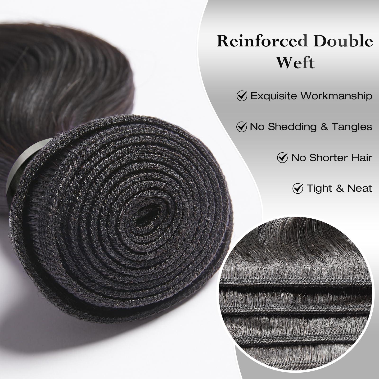 ASHINE ASHINE Hair Bundles Body Wave Straight Unprocessed Cambodian Raw Hair Bundles Top Virgin Hair Weave Human Hair Bundle Natural Black Hair Extension for Women 16 Inch