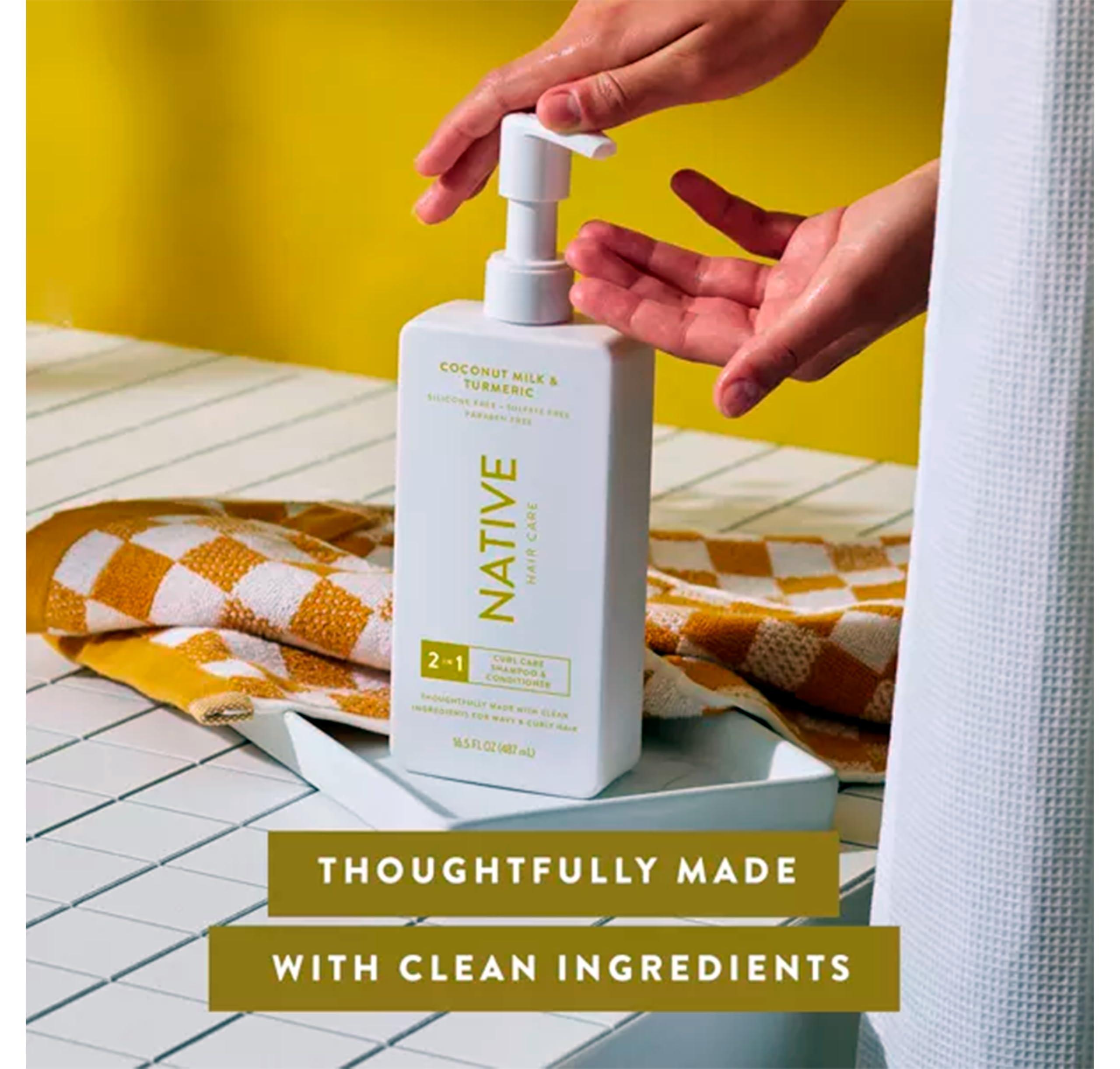 Hair Care Native - Hair - 2 in 1 - Shampoo and Conditioner - Coconut Milk & Turmeric - Contain Naturally Derived Ingredients | All Hair - Silicone, Sulfate and Paraben Free - 16.5 FLOz - Pack Of 01