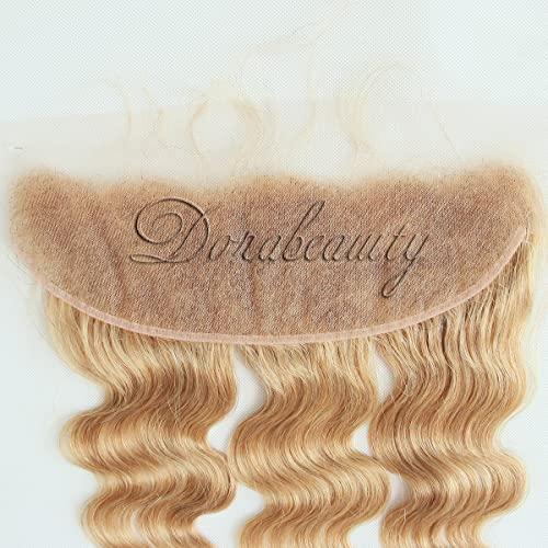 Dorabeauty DoraBeauty #27 Honey Blonde Lace Frontal 100% Unprecessed Brazilian Virgan Human Hair Body Wave 13×4 inches Frontal Ear to Ear Free Part Pre Plucked Natural Hairline with Baby Hair 12 inches