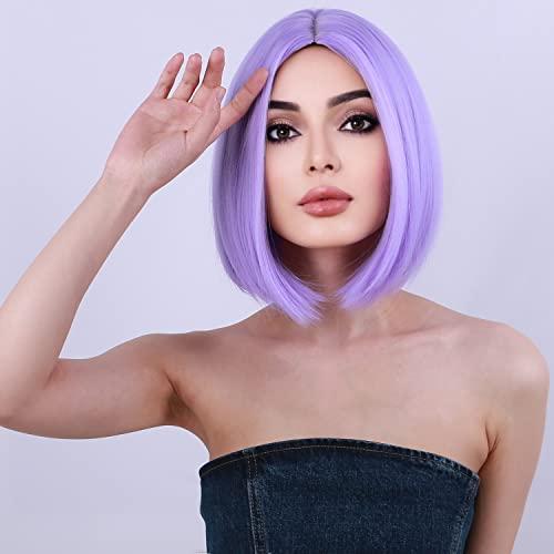 PATTNIUM PATTNIUM Purple Bob Wig for Women Short Purple Wigs Straight Middle Part Light Purple Hair Wig Natural Looking Heat Resistant Synthetic Wig