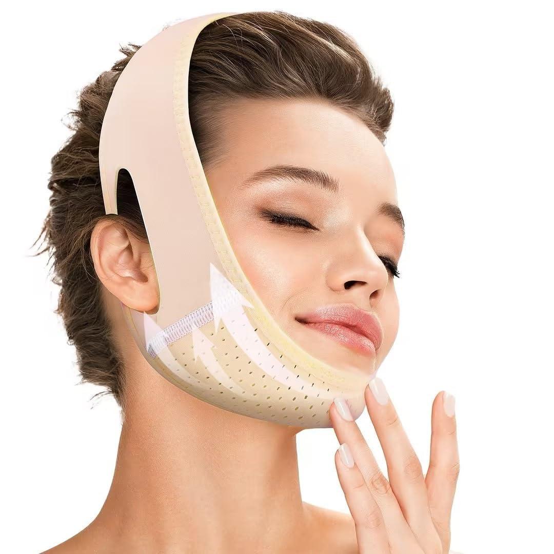 Juskaa Juskaa Reusable V Line Lifting Mask with Chin Strap for Women,Face Lift Prevent Sagging, Jaw Exerciser,Light pink