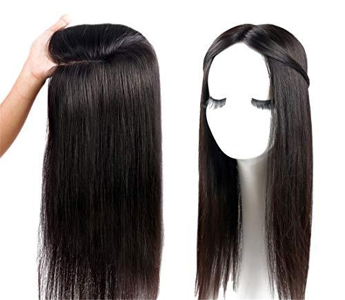 Susanki 100% Real Human Hair Crown Topper Hair Pieces for Women with Thinning Hair, Susanki 6" x 6.7" Silk Top Hair Toppers with Clip on, 10" Dark Brown