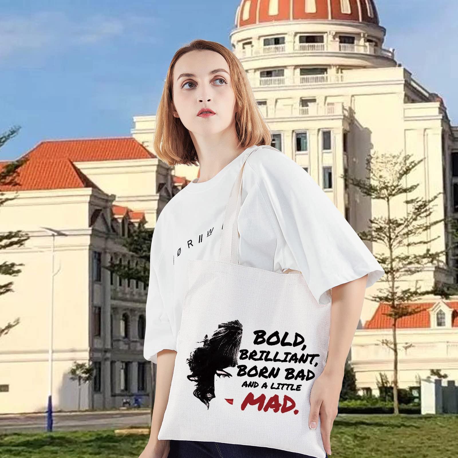 LEVLO LEVLO Cruella Deville Quote Cosmetic Bag Cru-ella Movie Fans Gift Born Brilliant Bad And Alittle Mad Makeup Zipper Pouch Bag (Born Brilliant Tote)