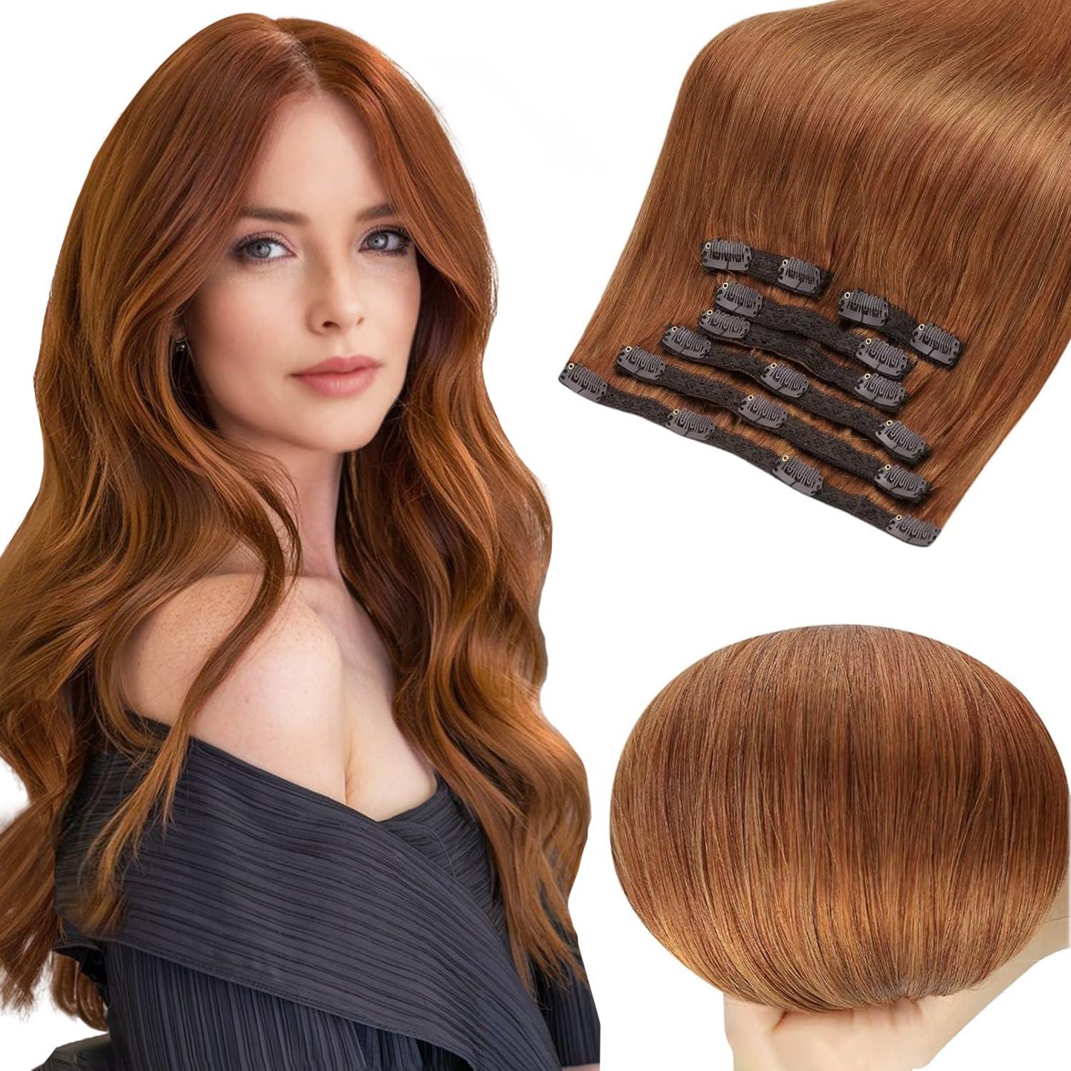 Full Shine Fulll Shine Copper Hair Extensions Clip in Hair Extensions Real Human Hair Remy Hair Copper Red Hair Extensions for Women Natural Hair Extensions 7 pcs 20inch 120G