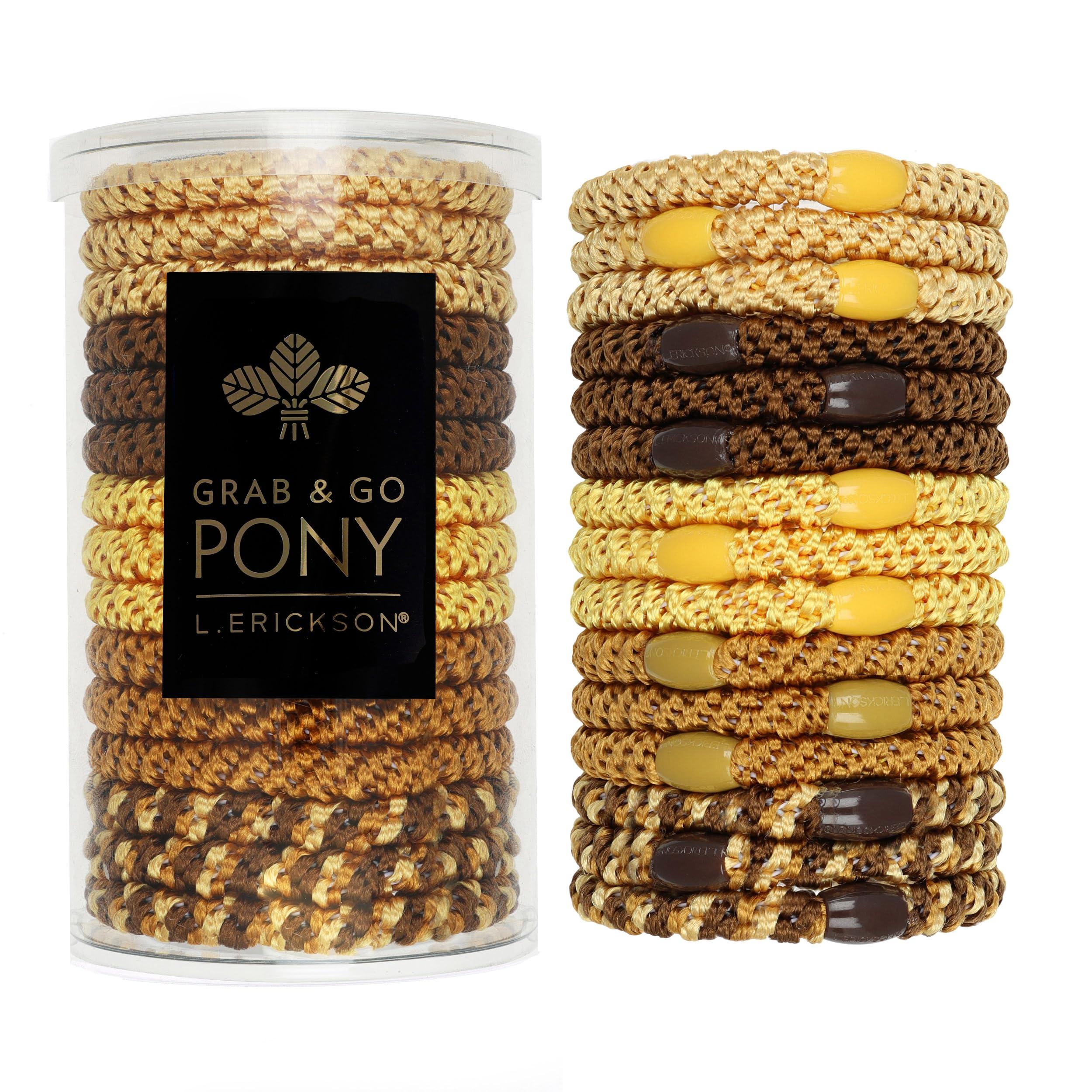 L. Erickson L. Erickson Grab & Go Pony Tube, Sunflower, 15 No Damage Hair Ties for thick hair