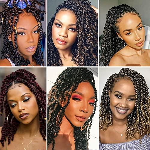 Ubeleco 14 Inch Ombre Blue Passion Twist Hair, Water Wave Crochet Hair For Women Passion Twist Crochet Hair 22 Strands/Pack Bohemian Synthetic Curly Braiding Hair Extensions (14 Inch (Pack of 7),1B/Blue)