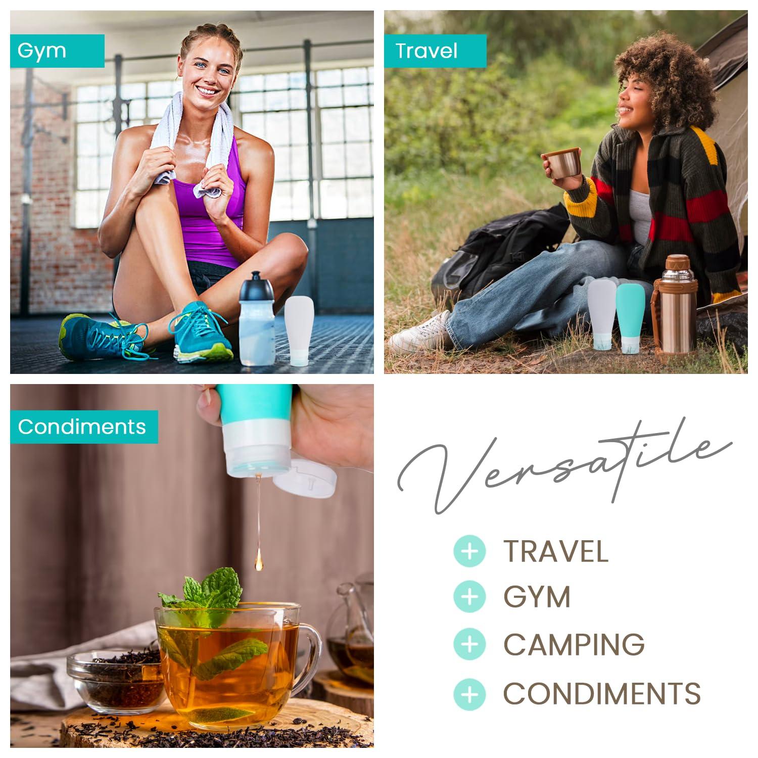 GLOBEGEAR GLOBEGEAR TSA Approved Silicone Travel Bottles Leak Proof & Travel Size Containers for Toiletries Travel Kit with TSA Liquids Travel Bag (model GG3)