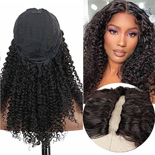 Domiso Domiso 24 Inch Curly V Part Wig Human Hair No Leave Out Thin Part Wig Glueless Wigs Human Hair Pre Plucked U part Wig Beginner Friendly No Sew in No Glue 180% Density