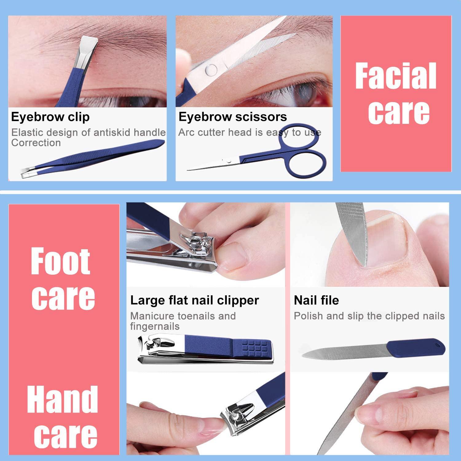Aceoce Nail Clipper Set Manicure Set Men Aceoce Travel Manicure Grooming Kit Gift for Men Lovers Parents Mini 4PCS Personal Nail Care Tools (Blue)