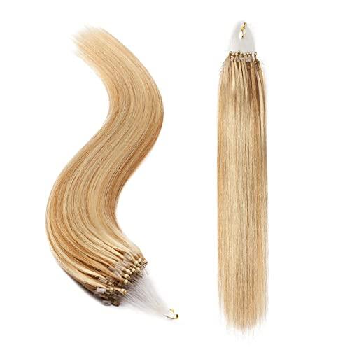 Benehair Benehair Micro Ring Human Hair Extensions Straight Micro Beads Hair Extensions Golden Brown&Bleach Blonde #12P613 50g 24Inch Remy Micro Loop Hair Extensions