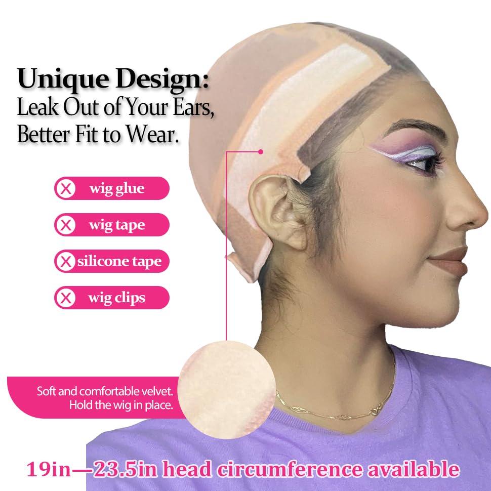LAB HAIRS LAB HAIRS Wig Cap with Grip Band for Keeping Wigs in Place, More Full Cap-wide Transparent Lace for Lace Front Wigs - Brown/Black/Nude Non Slip Cap Make Your Wig Be Glueless (Nude-M)