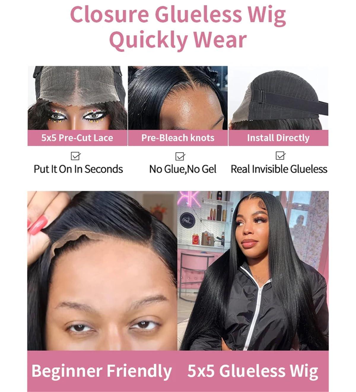 Human Lace Wig For Women Pre Cut No Glue Straight Glueless Wig Human Hair Preplucked Ready To Wear Brazilian 13X4 7X5 Lace Frontal Wigs For Women