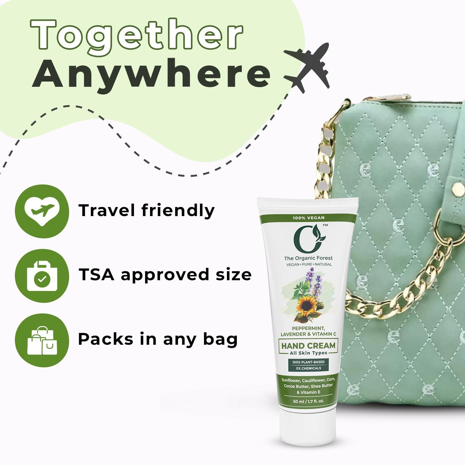 The Organic Forest  VEGAN . PURE . NATURAL Plant-Based Lavender & Peppermint Soothing Hand Cream For Women | Vitamin C & E for Skin Protection | Hydrating Hand Cream & Moisturizer with Organic Shea Butter for Dry & Cracked Hands |