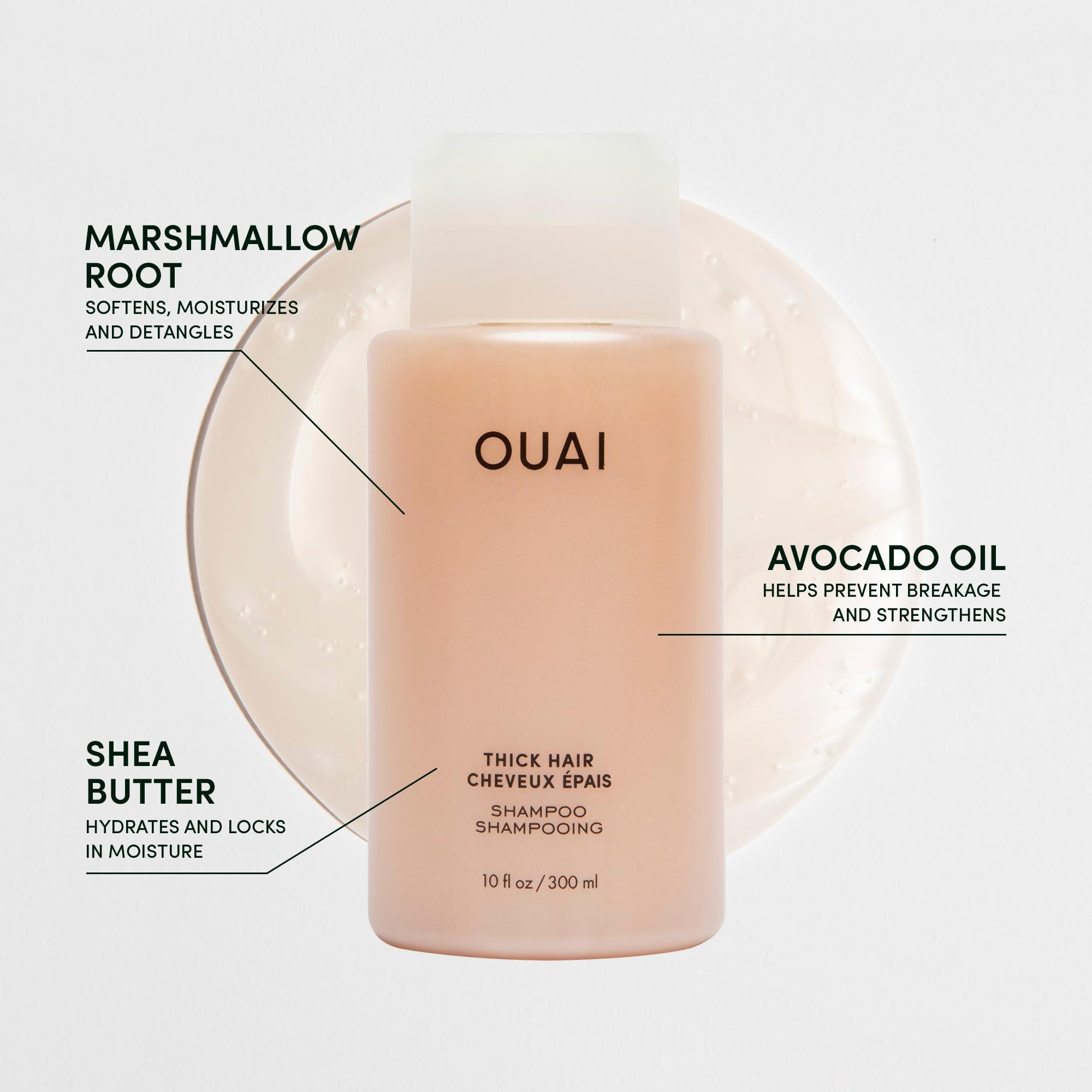 OUAI OUAI Thick Hair Bundle - Almond & Olive Oil & Keratin Conditioner, Shampoo & Treatment Masque - Paraben, Phthalate & Sulfate-Free Care (Conditioner & Shampoo 10 Oz each, 8 Fl Oz Masque)