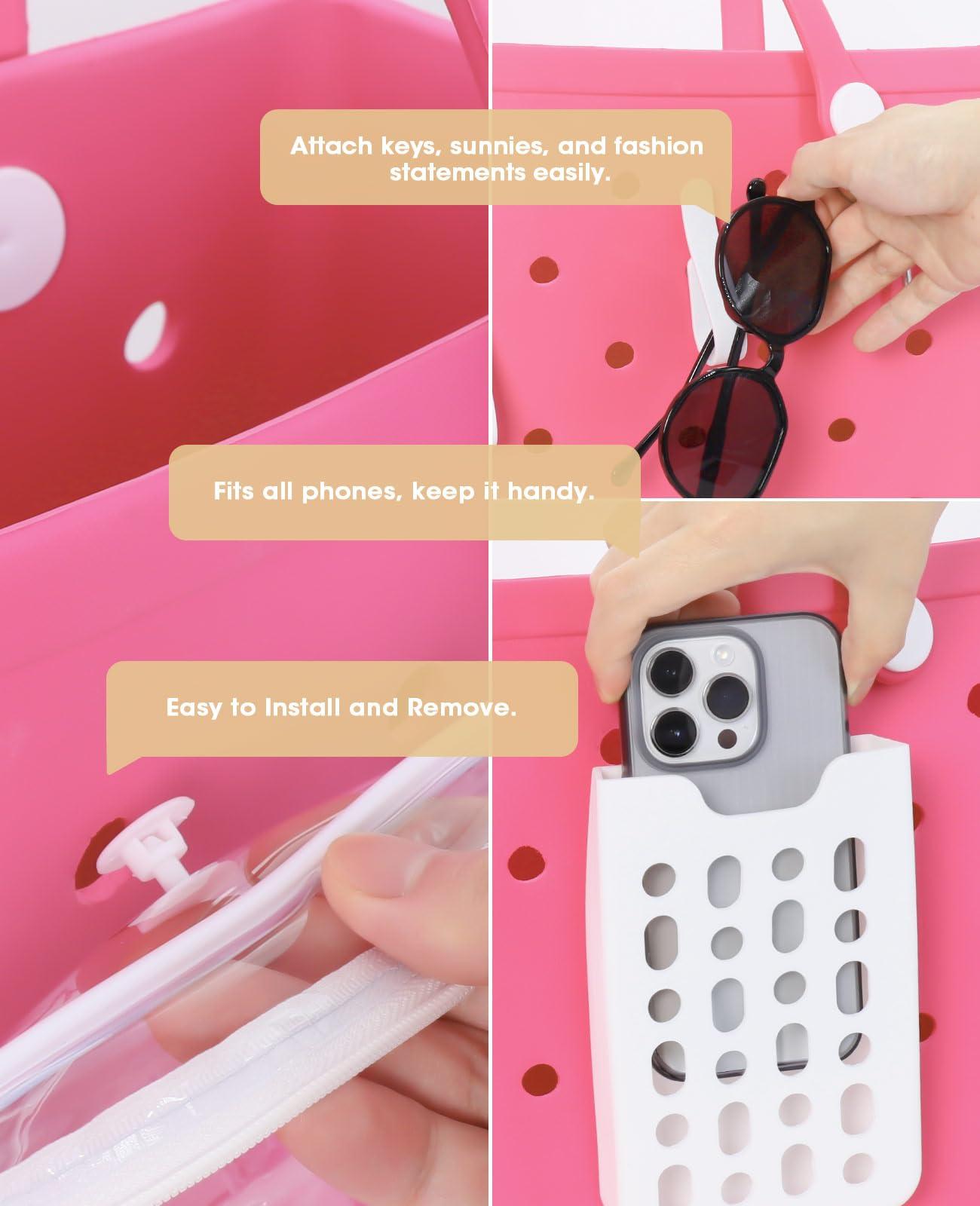 Onism Onism Accessories Set for Bogg Bag, with Silicone Phone Holder, 2 Clear Toiletry Bag and 6 Hooks Compatible with Bog Bags, White