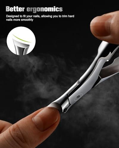 FERYES FERYES Wide Jaw Thick Toenail Clippers Thick Toenails - Precision Stainless Steel Toe Nail Clippers for Thick Nails for Seniors with Catcher - Silver