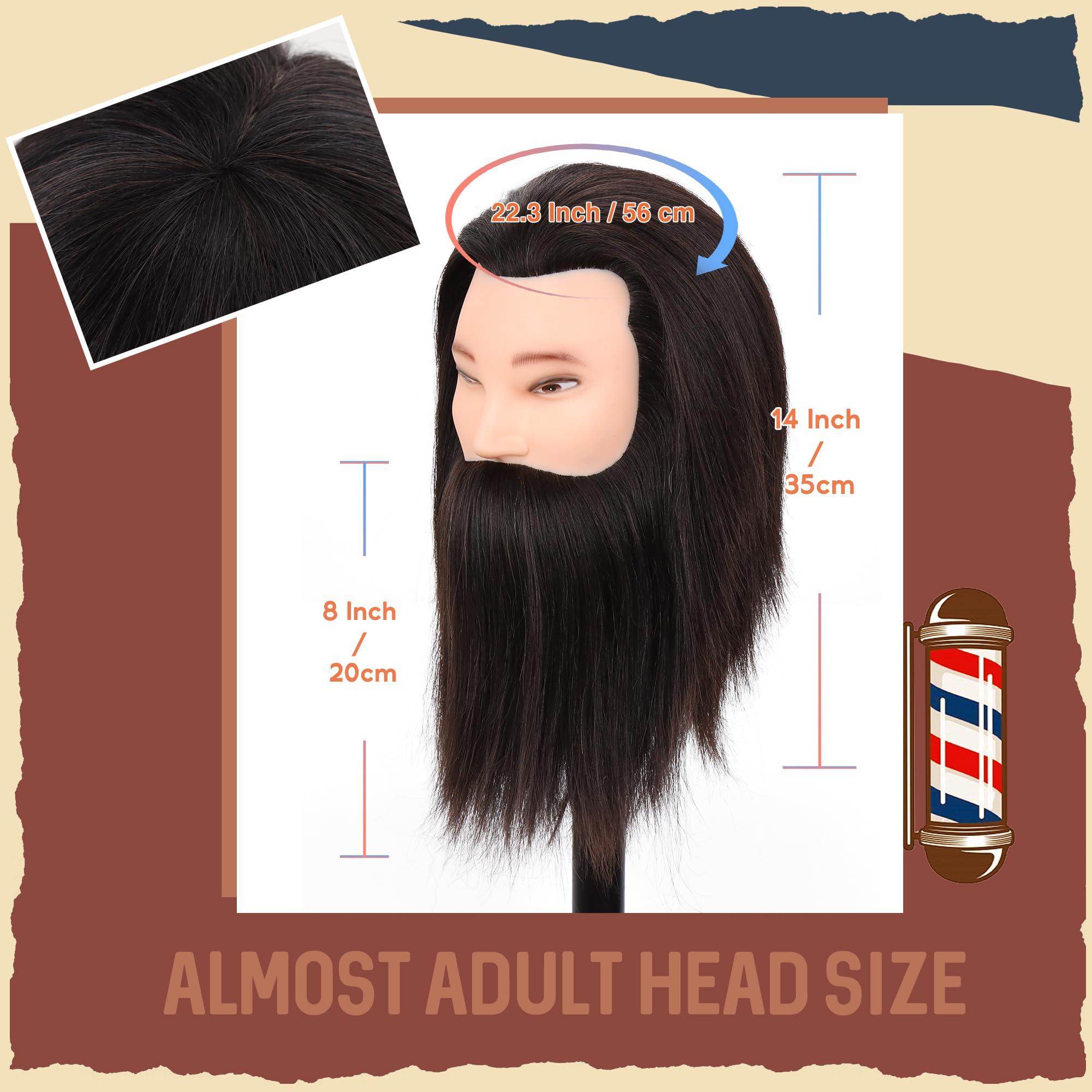MannequeenHead Male Mannequin Head with Human Hair Barber Mannequin Head Beard Practice Male Haircut 100% Manikin Head Doll Head for Hairdresser Cutting Styling with Clamp Stand-Black