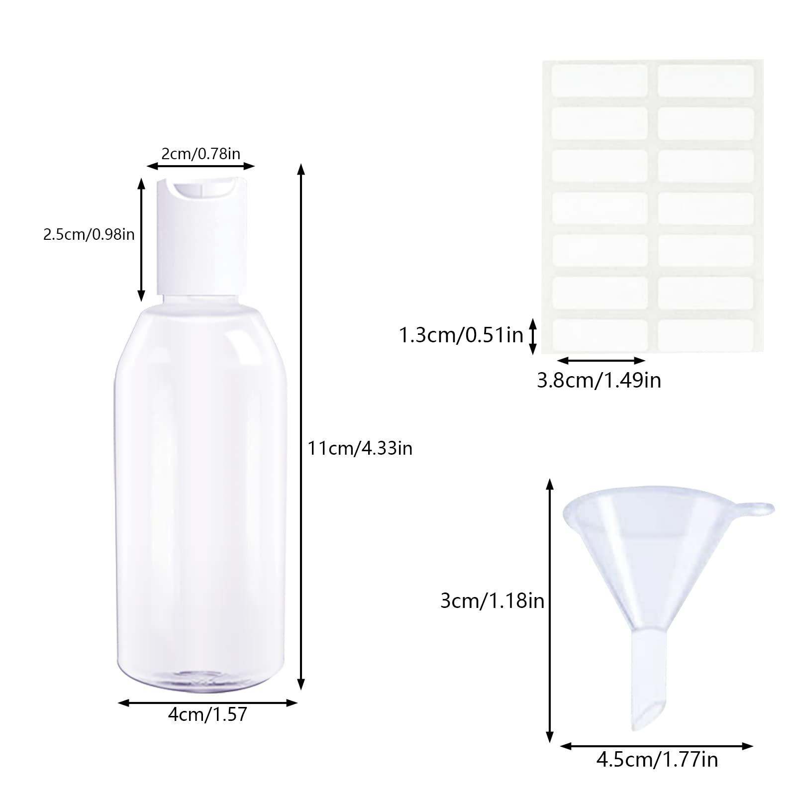 DRADERCH 14Pcs Clear Travel Bottle Set 50ml Transparent Plastic Air Flight Travel Bottle Empty Transparent Liquid Containers Bottles with 5pcs Funnels and 4Pcs Labels for Cosmetics