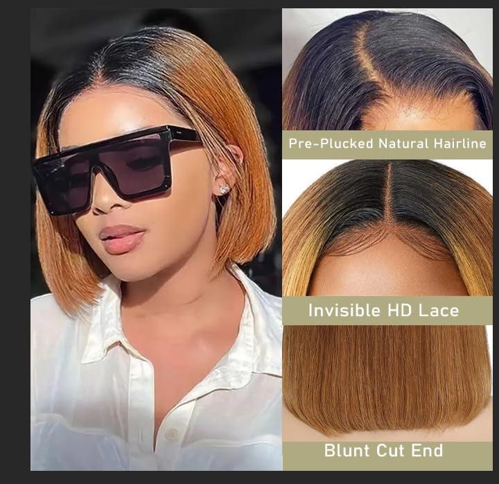 MUPRETTY MUPRETTY Brown Bob Wigs Human Hair 4x4 Lace Closure Wig 1B/30 Brown Wig Human Hair Keep Silky And Smooth After Multiple Washes 100% indian 18A Raw Hair Wigs(14Inch)