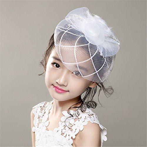 Aimeely Aimeely Children Girls Lady Feather Net Hat Veil Vintage Hair Accessories with Clip White