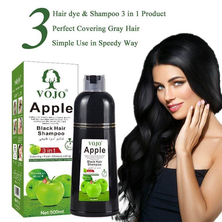 BTONE BTONE Vojo Apple Black Hair Dye Shampoo 3-in-1 Formula with Tropical Apple Extracts, Perfect for Color-Treated Hair, Provides 100% Gray Coverage, Vitamin C-Enriched, 500ml dye shampoo.