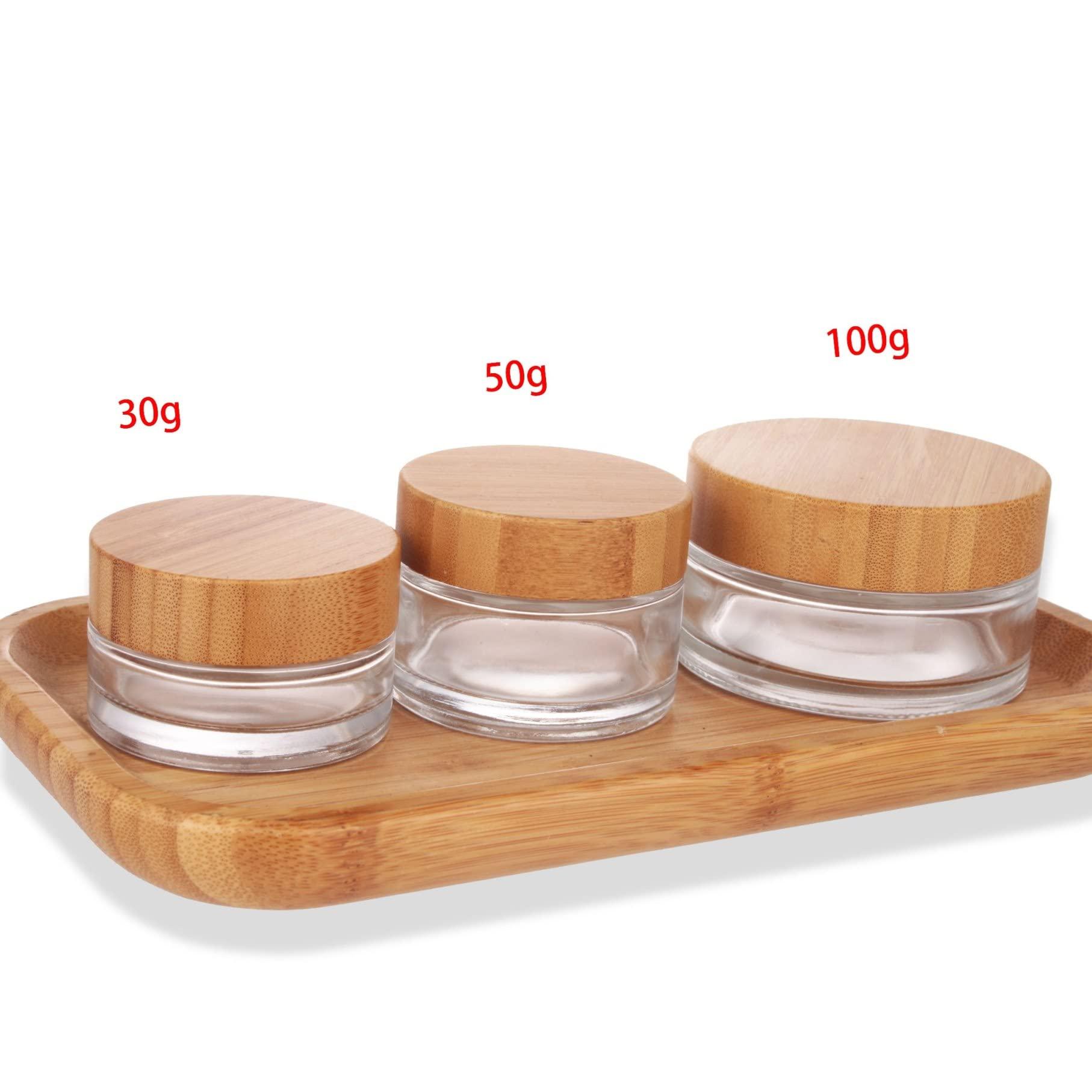 COSIDEA COSIDEA 5pcs Empty 1 OZ/30g Round Clear Glass Jars with Bamboo lids, Bamboo Cream Jar Refillable Cosmetic Travel Containers for Lip Balm, Ointments, Lotion Packing
