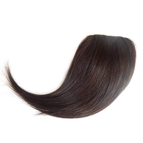 LesafeV Front Seamless Thick Fringe Human Hair Clip on Fullness Long Bangs Middle-Part Reddish Brown