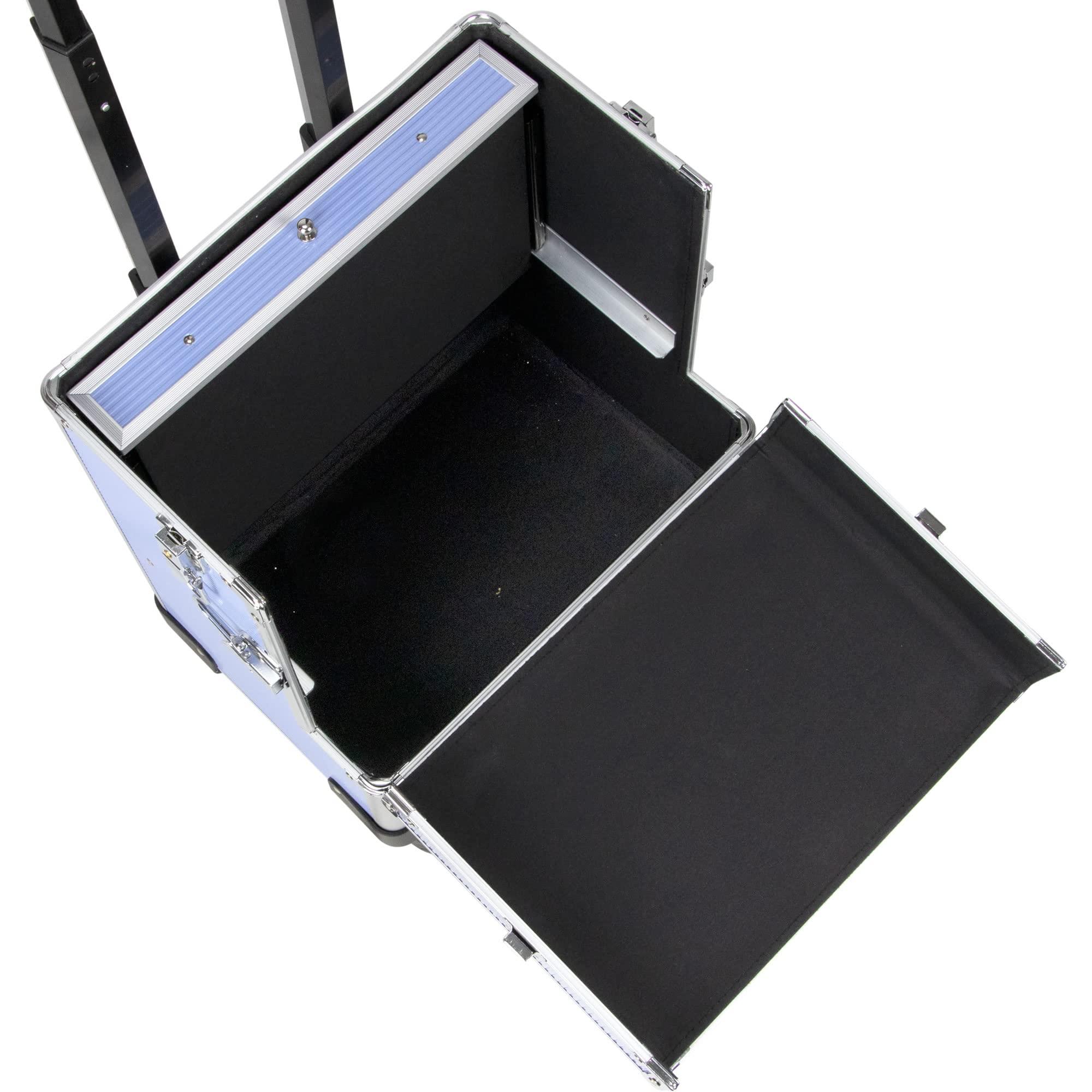 Ver Beauty Ver Beauty 7 in 1 Professional Aluminum Interchangeable Rolling Makeup Train Case Large Capacity Trolley Travel Storage Cosmetic Organizer Portable Extra Lid Sliding Tray VT019 Lavender Stripes