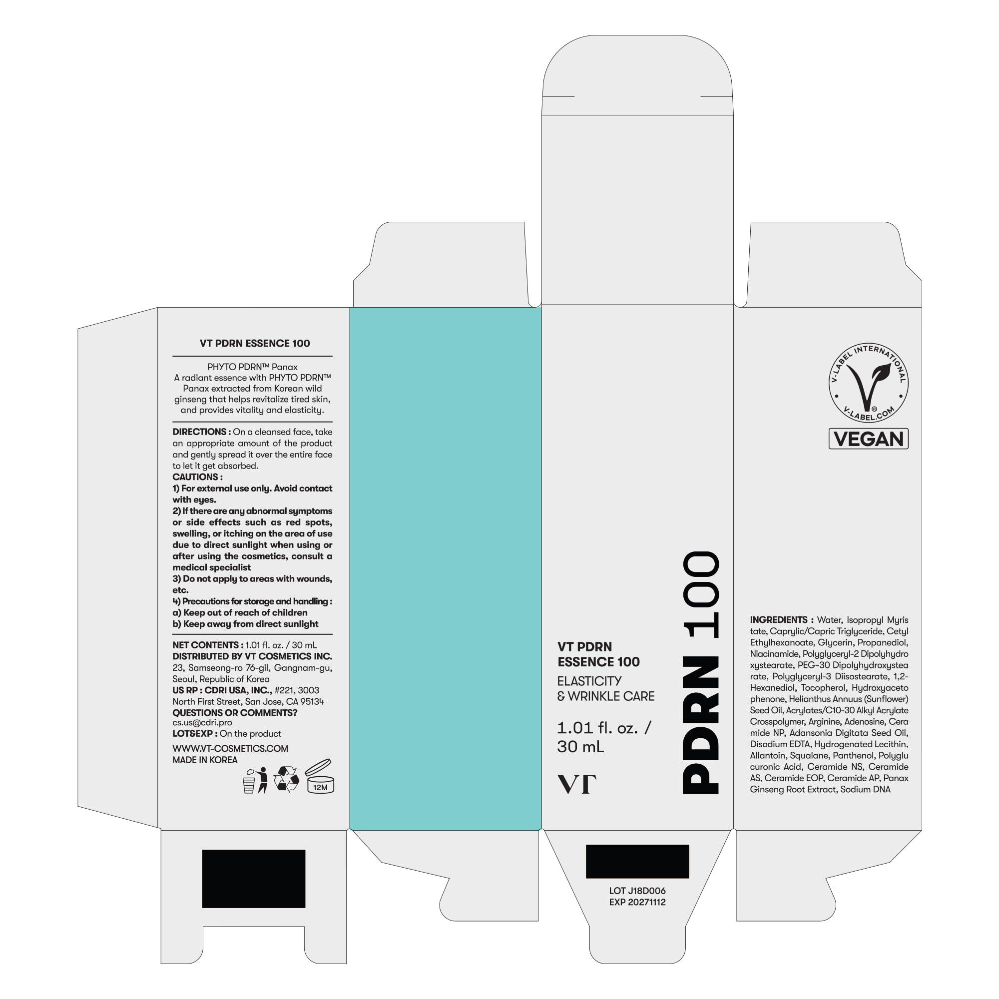 VT COSMETICS VT COSMETICS PDRN 100 Essence, Intensive Glow Serum, Vegan PDRN 100,000ppm, Skin Restoration & Recovery, Hydrating, Moisturizing, Firming, Fine Lines, Korean Skincare 1.01 fl. Oz.