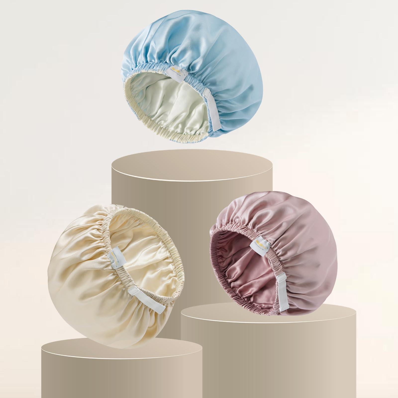 ZIMASILK ZIMASILK 100% Mulberry Silk Bonnet for Sleeping Women Long Hair Double Layer Silk Hair Wrap with Adjustable Band Natural Silk Bonnet for Hair Care Stay On Head (1Pc, Light Blue)