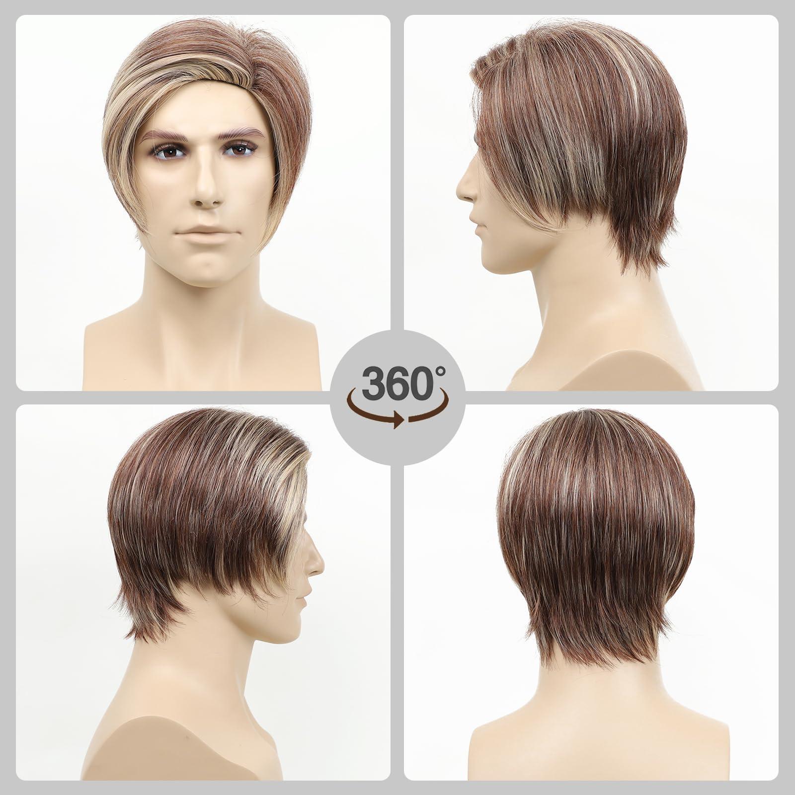 MLDconcinnty MLDconcinnty Men's Wig Slicked-back Side Part Short Brown Mix Blonde Layered Realistic Synthetic Fiber Wigs Daily Use Cosplay Costume Wig