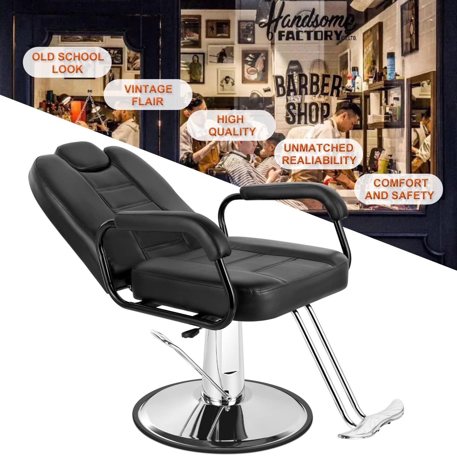 Artist hand Artist hand Barbers Chairs, Heavy Duty Hydraulic Reclining Salon Chair Spa Furniture Shampoo Reclining Extra Wider Seat Beauty Hair Salon Equipment(Black)