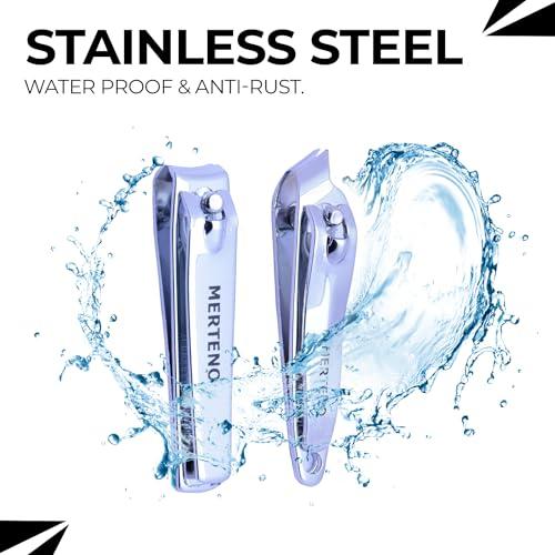 MERTENO Professional Nail Clippers Set 3 Pack Premium Sharp Stainless Steel Fingernail & Toenail Clippers with Sturdy Travel Tin Case, Professional Manicure Kit Fingernail Tools for Nail Care (Silver)