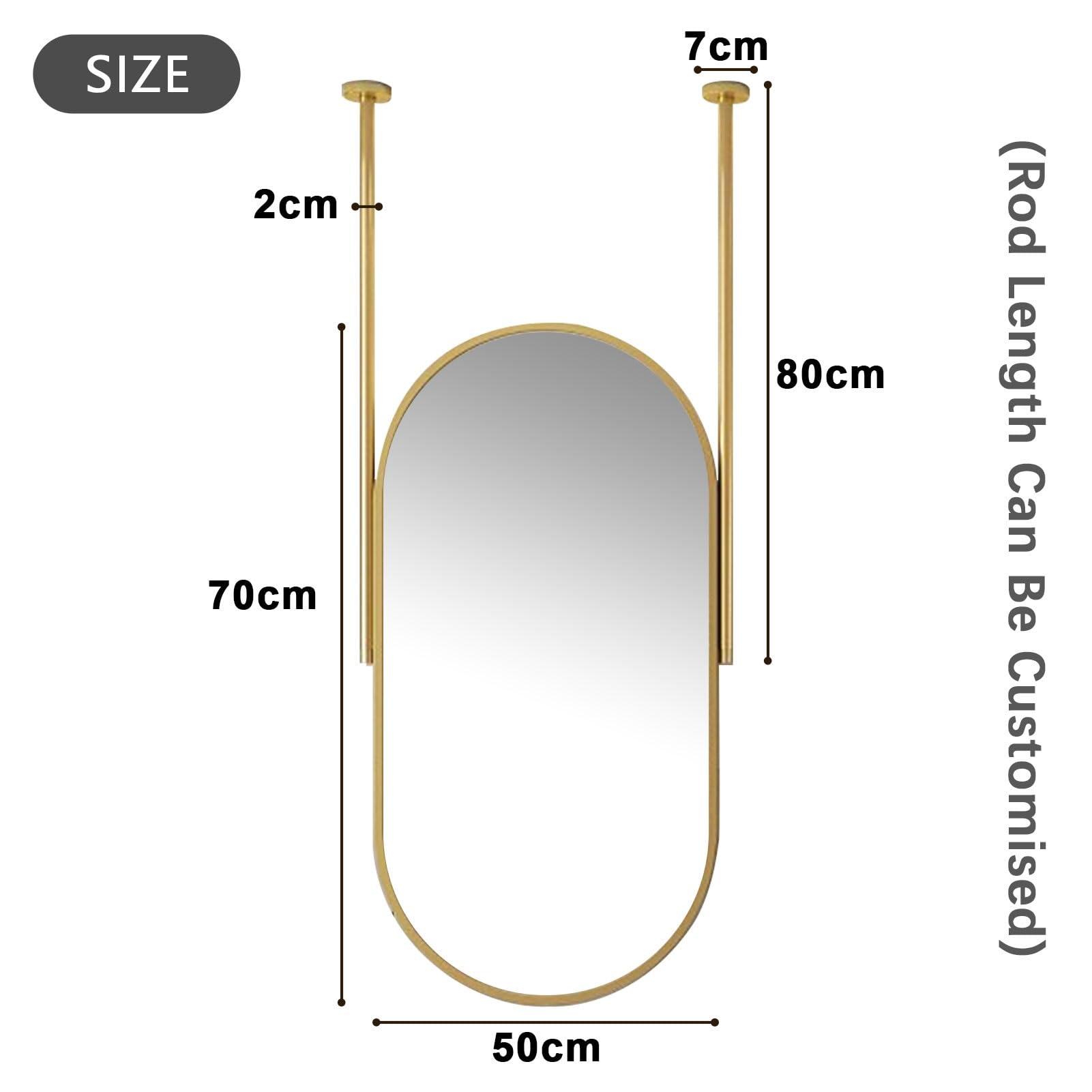 Drsyffsup Drsyffsup Ceiling Mounted Mirror, Large Oval Shower Mirror Fogless Shaving Vanity Mirror Wall Hanging Mirror with Ceiling-Mounted Boom and Metal Frame Floating Bathroom Mirrors (Size : 50cmx70cm)